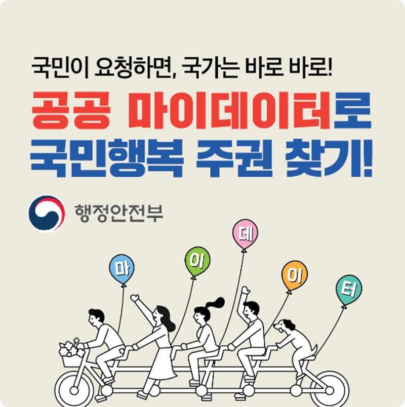 국민이 요청하면, 국가는 바로 바로! 공공 마이데이터로 국민행복 주권 찾기! 행정안전부.